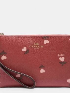 Coach Red Wristlet with Pink Heart Motif